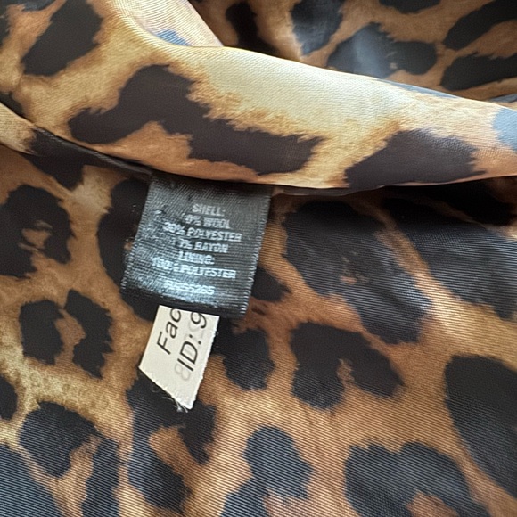 🛍️SALE🛍️Express Elegant ALine Shawl Collar Wool Blend Coat w/Animal Print Lining - Picture 7 of 8